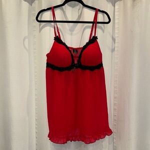 Elegant Red and Black Lace Trim Chemise